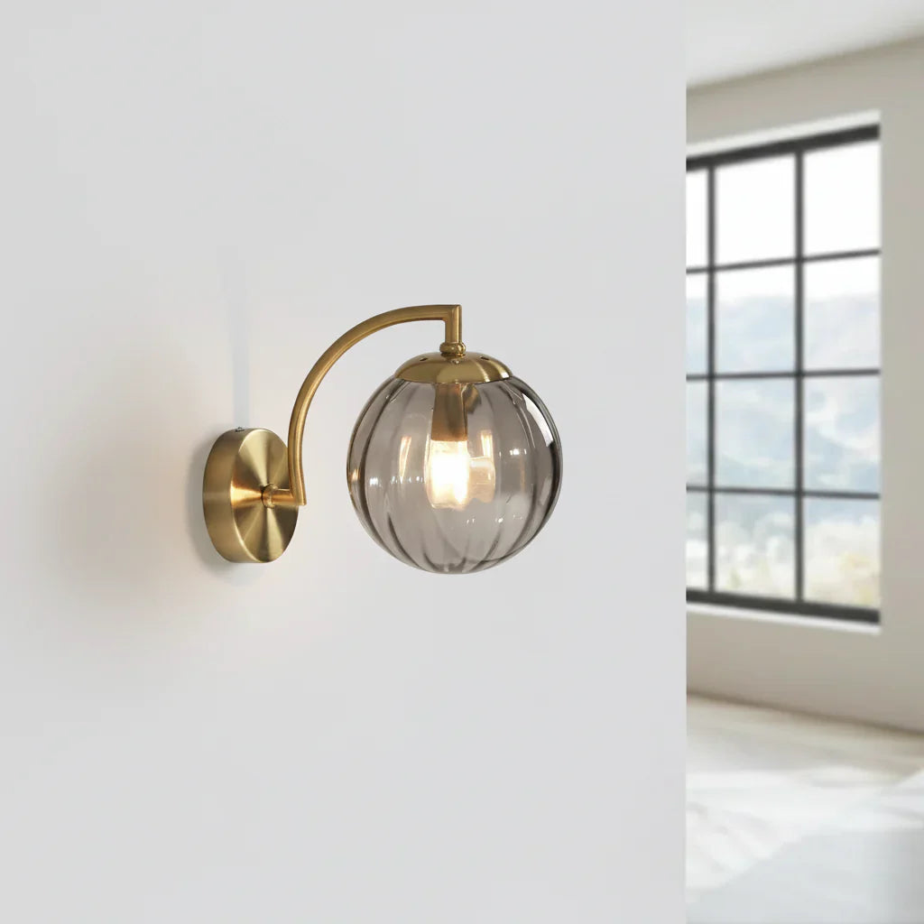 Wall Lamp Glass Globe 22.7 cm Gold Bedroom Hallway Smoked Glass Accent Lighting Art Deco Modern Reading Light | Thomler
