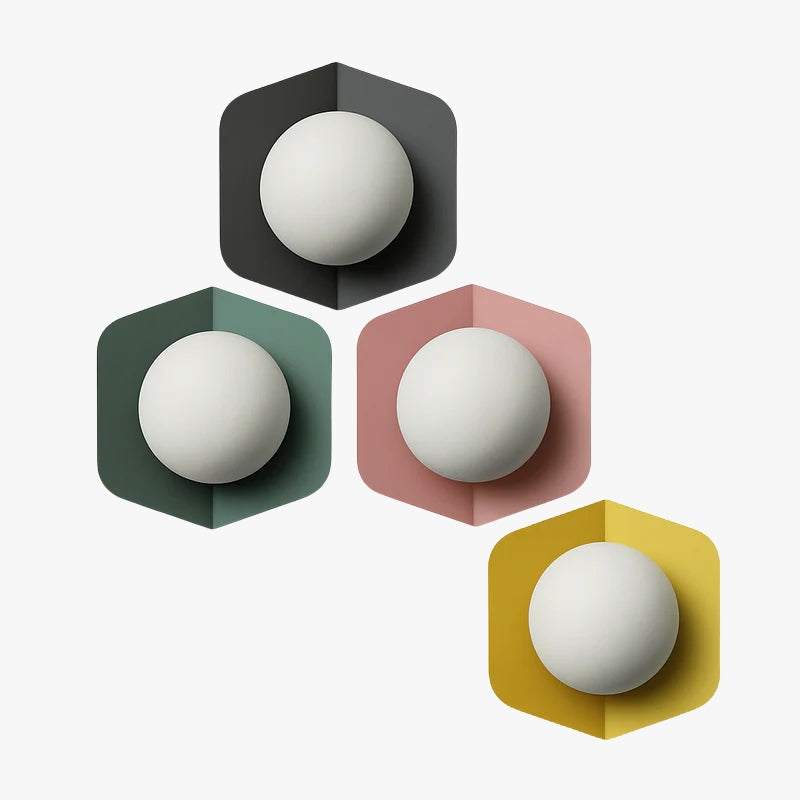 Wall Lamp Metal 25.5 cm White Globe Bedroom Hallway Geometric Hexagon LED E27 Modern Ambient Wall Light | Thomler