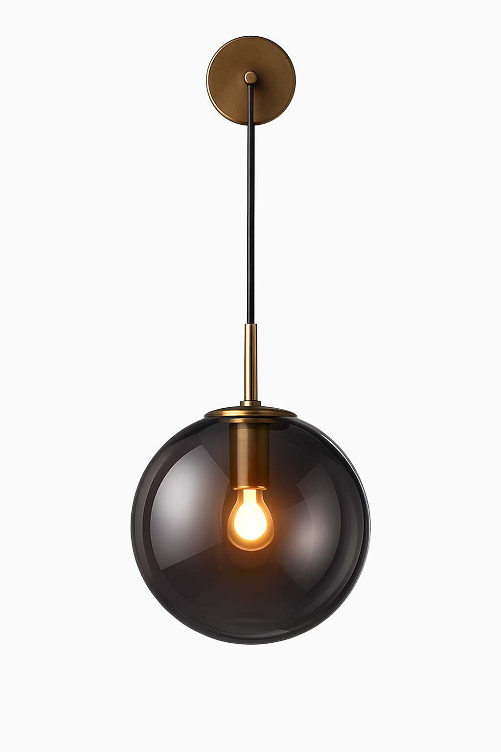 Glass Globe Wall Sconce with Metal Arm | Modern Industrial Hanging Sphere Light Fixture for Living Room, Bedroom & Dining | Thomler