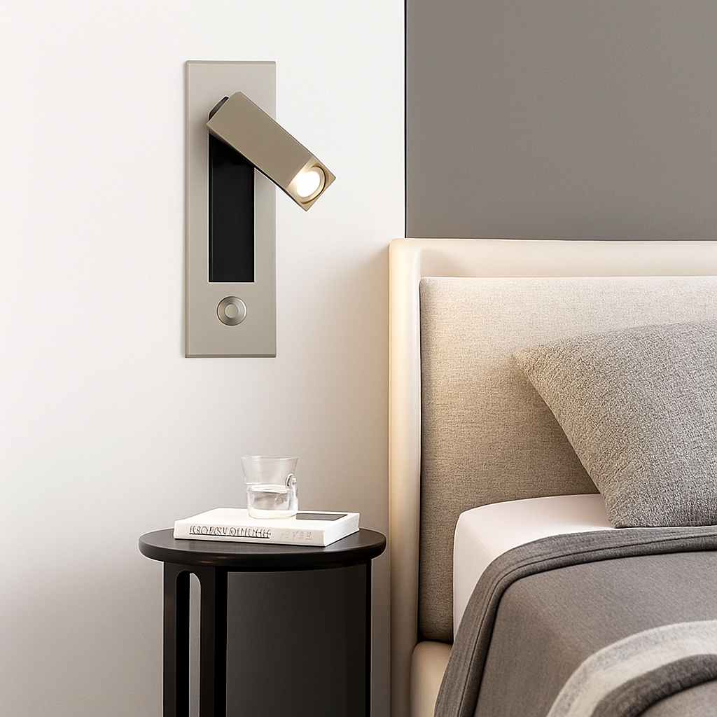 Recessed LED Reading Light Square Wall Sconce Aluminum Bedside Lamp for Bedroom Hotel Contemporary Downlight Fixture Matte Black White | Thomler
