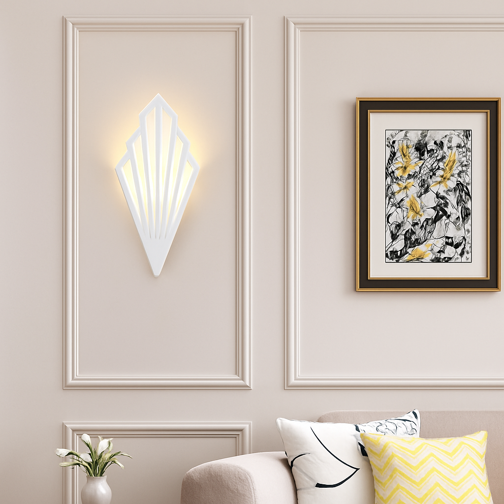 Modern Geometric Triangle Wall Sconce in Painted Metal with Up & Down LED Light for Bedroom, Hallway & Living Room | Thomler
