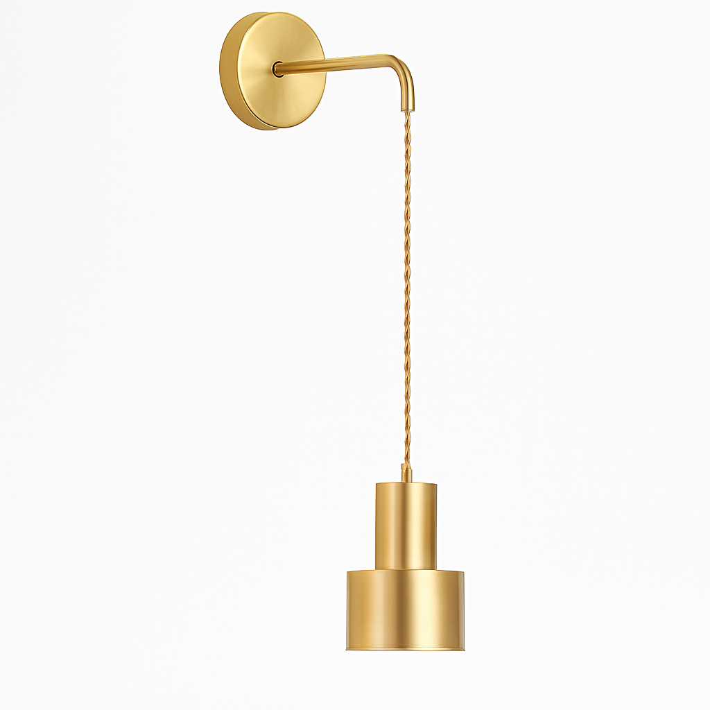 Gold Metal Wall Sconce with Hanging Shade | Modern Iron Fixture for Bedroom, Living Room & Dining | E27 Socket Downlight | Touch Switch | Thomler