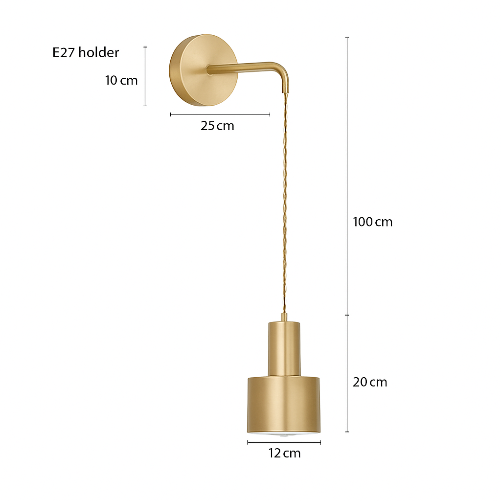Gold Metal Wall Sconce with Hanging Shade | Modern Iron Fixture for Bedroom, Living Room & Dining | E27 Socket Downlight | Touch Switch | Thomler