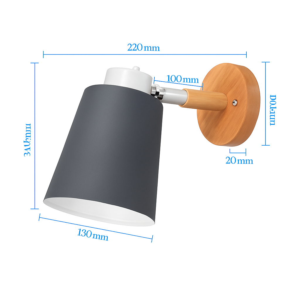 Adjustable Metal Wall Sconce with Wood Bracket & Swivel Shade for Bedroom and Living Room – Modern Nordic LED Light Fixture | Thomler
