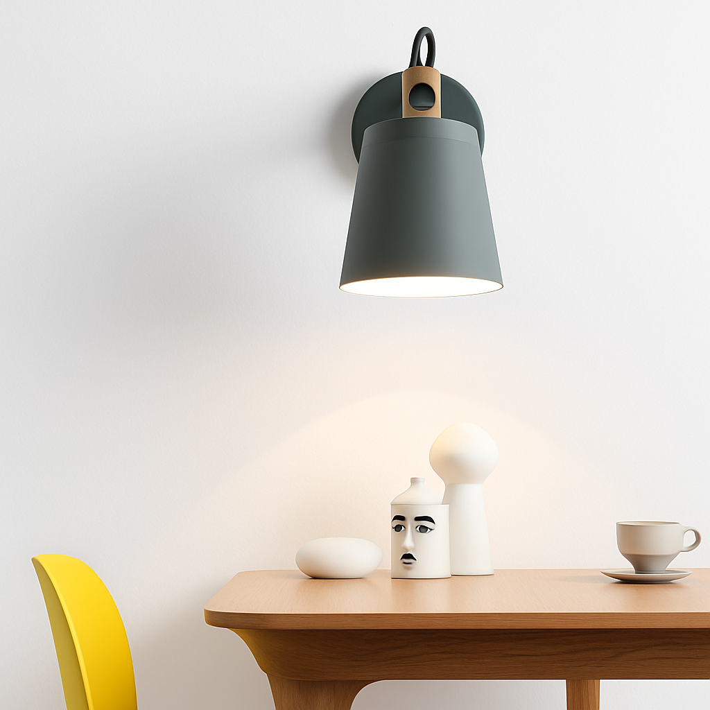 Scandinavian Wood & Metal LED Wall Sconce for Bedroom Living Room Dining Room | Modern Downlight E27 Bulb Included Black White Gray Blue | Thomler