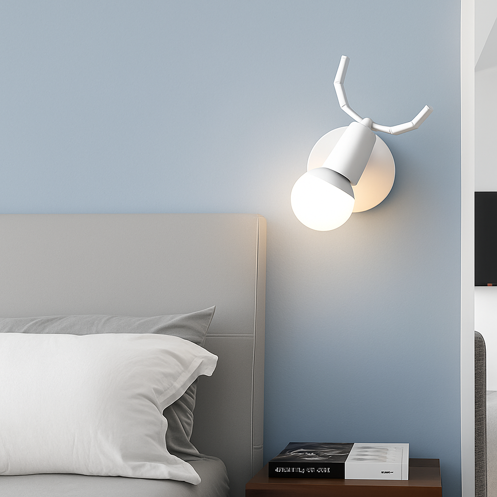 Wall Lamp Metal Wood E27 19.0 cm White Bedroom Hallway Scandinavian Antler Reading Light | Thomler