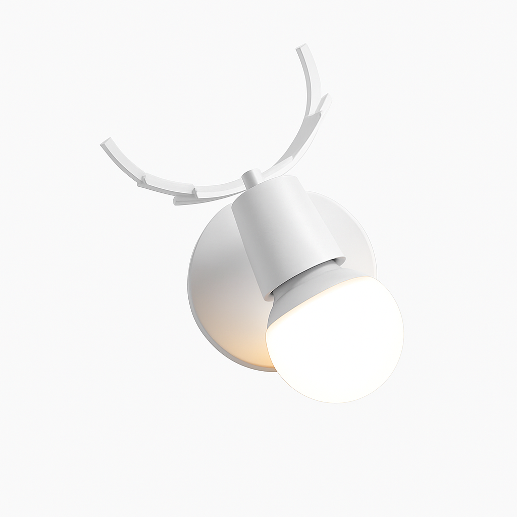 Wall Lamp Metal Wood E27 19.0 cm White Bedroom Hallway Scandinavian Antler Reading Light | Thomler