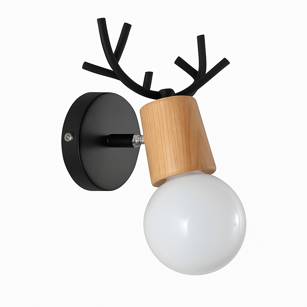 Wall Lamp Metal Wood E27 19.0 cm White Bedroom Hallway Scandinavian Antler Reading Light | Thomler