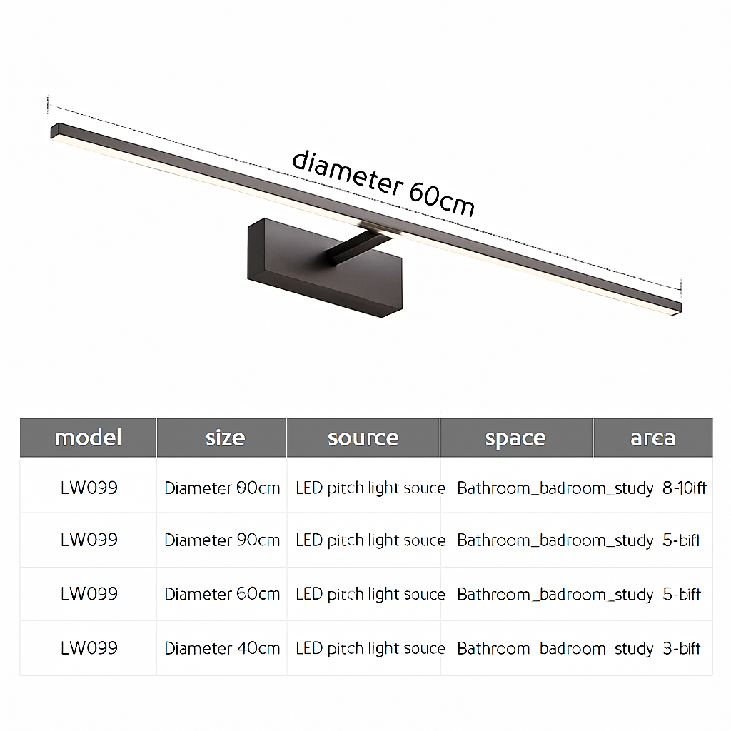Contemporary Aluminum LED Vanity Light for Bathroom Mirror – 3 Color Temperature Settings, Wall-Mount | Thomler