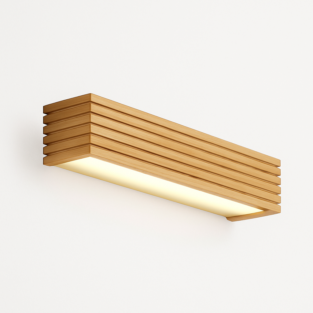 Carved Wood LED Wall Sconce Light – Rectangular Modern Ambient Fixture for Bedroom, Living Room, Bathroom – Energy Efficient Integrated | Thomler