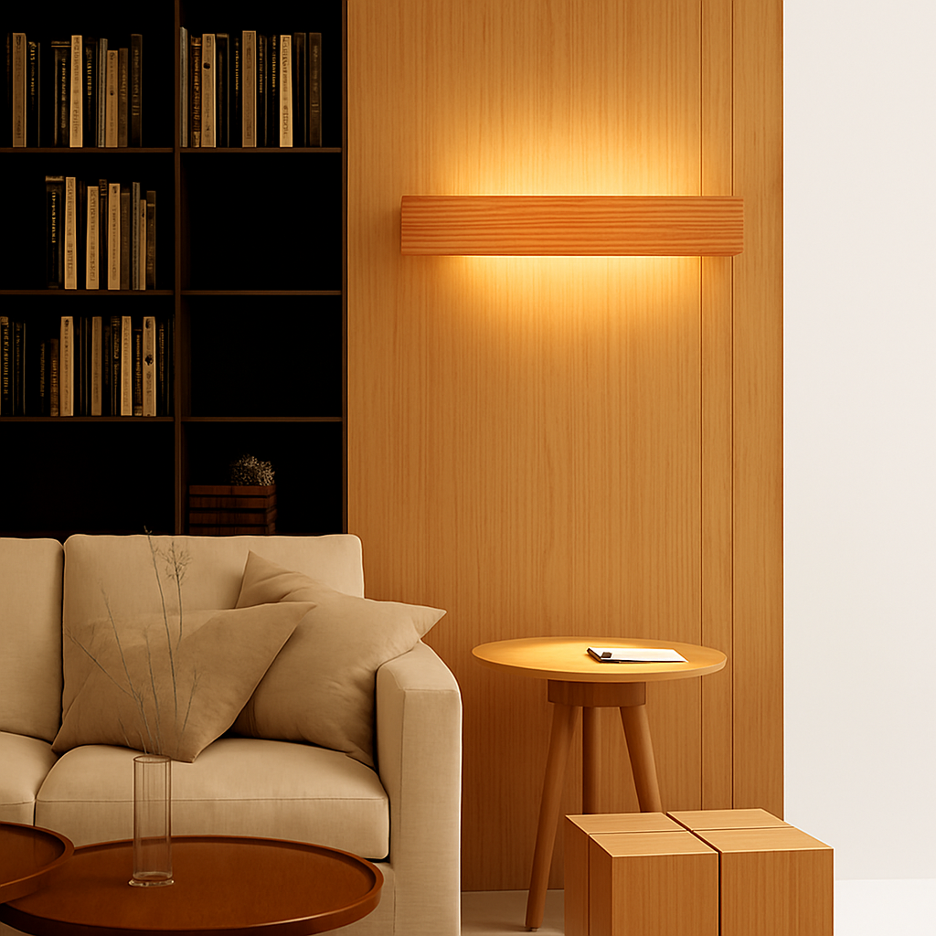 Carved Wood LED Wall Sconce Light – Rectangular Modern Ambient Fixture for Bedroom, Living Room, Bathroom – Energy Efficient Integrated | Thomler