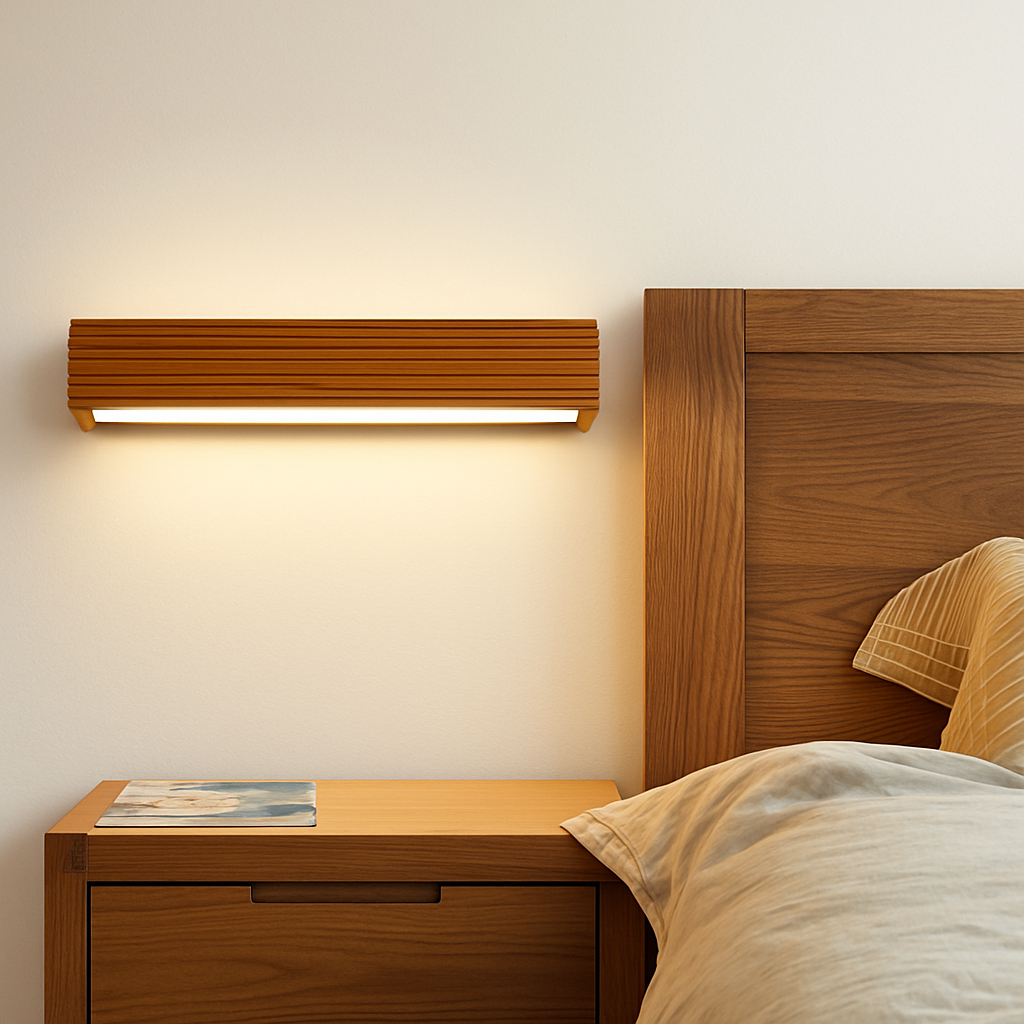 Carved Wood LED Wall Sconce Light – Rectangular Modern Ambient Fixture for Bedroom, Living Room, Bathroom – Energy Efficient Integrated | Thomler