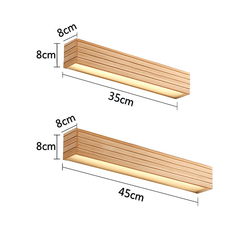 Carved Wood LED Wall Sconce Light – Rectangular Modern Ambient Fixture for Bedroom, Living Room, Bathroom – Energy Efficient Integrated | Thomler