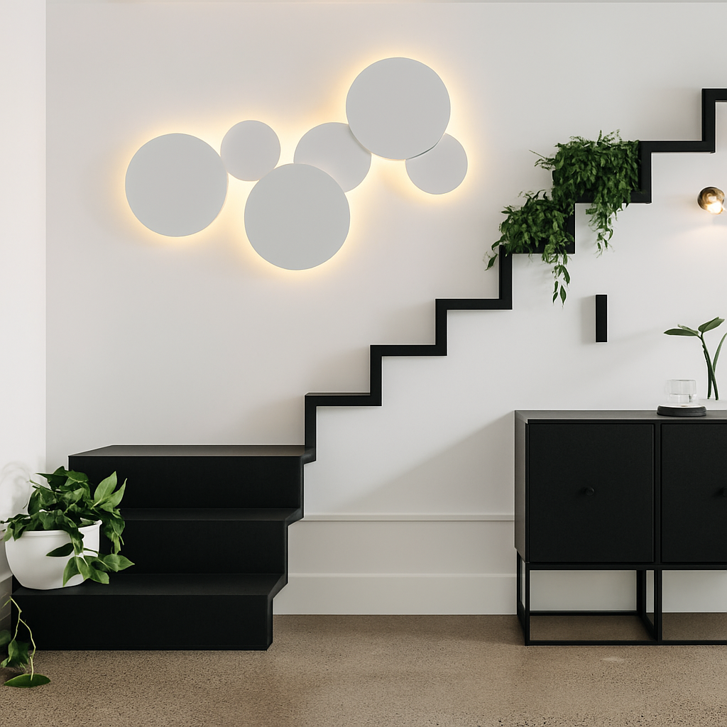 Round LED Wall Sconce with Halo Glow Effect – Wood or Metal Finish – Indirect Ambient Lighting for Bedroom, Living Room & Hallways | Thomler
