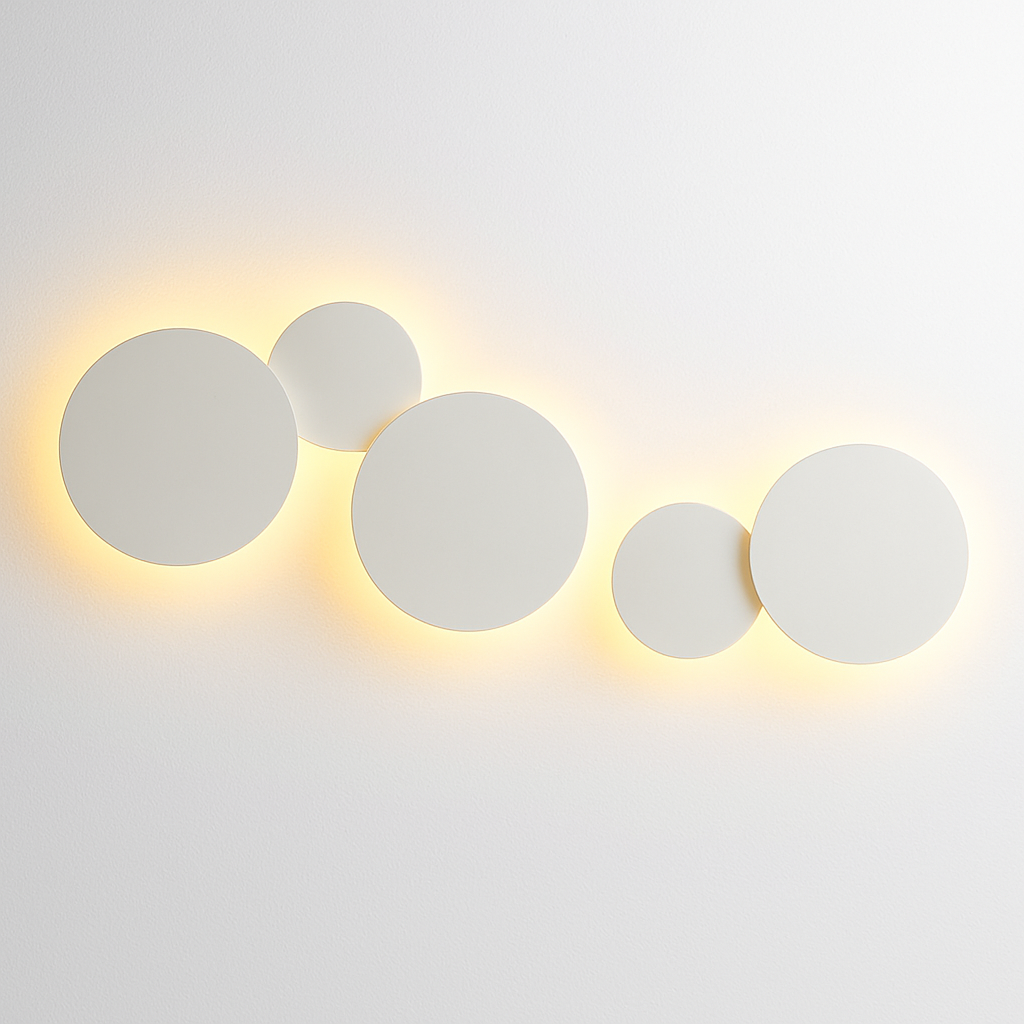 Round LED Wall Sconce with Halo Glow Effect – Wood or Metal Finish – Indirect Ambient Lighting for Bedroom, Living Room & Hallways | Thomler