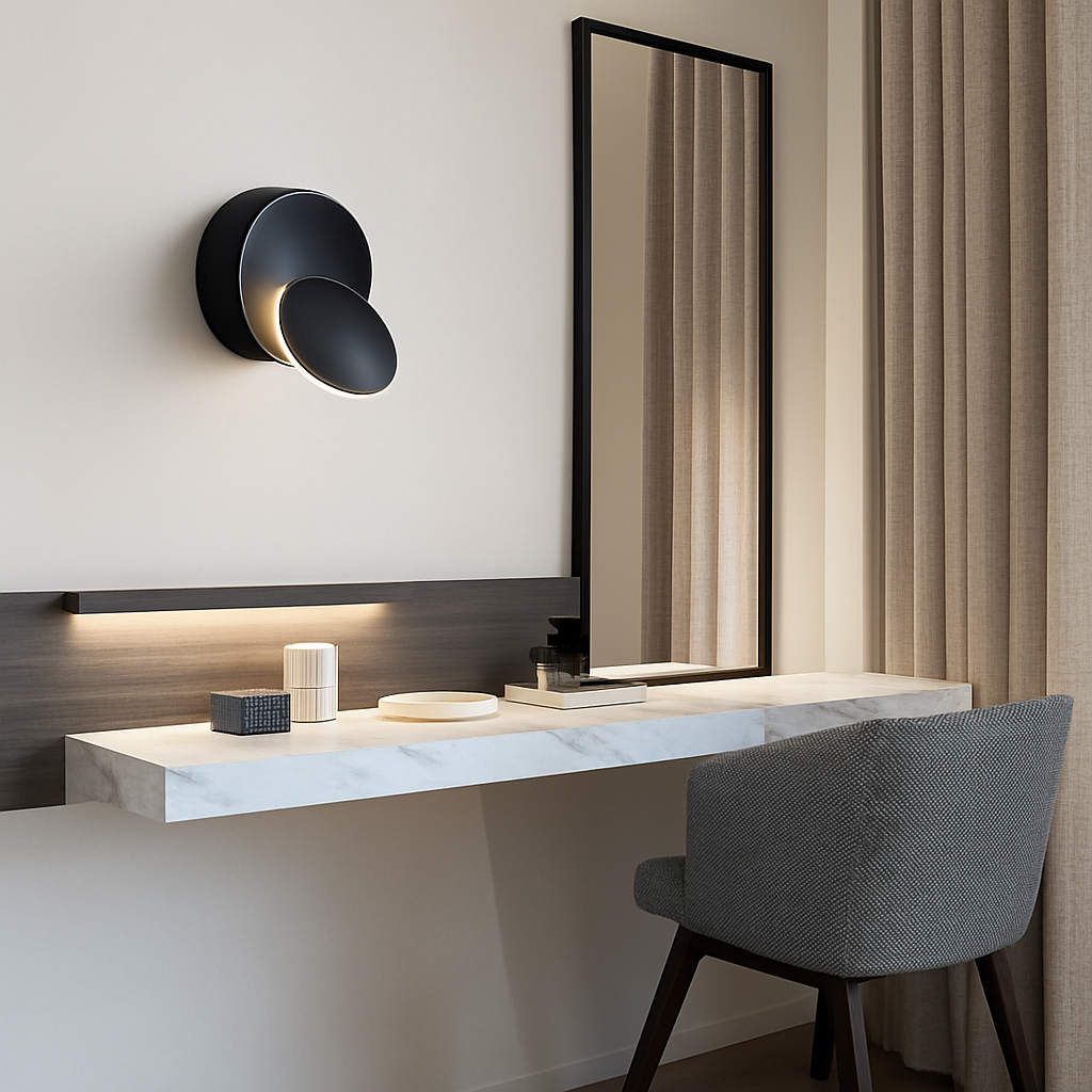 Adjustable LED Wall Sconce Round Downlight Metal Fixture Hardwired Modern Black White | Thomler