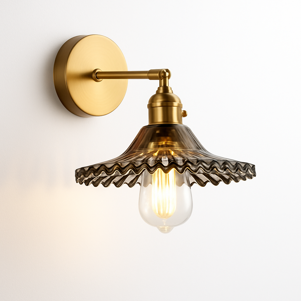 Handcrafted Copper Wall Sconce with Tinted Glass Shade, LED Included, Art Deco Style for Bedroom & Living Room | Thomler