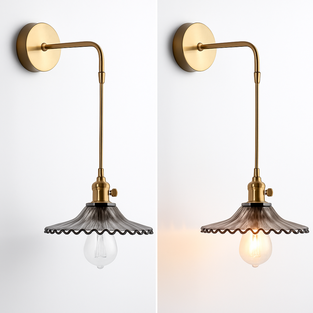 Handcrafted Copper Wall Sconce with Tinted Glass Shade, LED Included, Art Deco Style for Bedroom & Living Room | Thomler