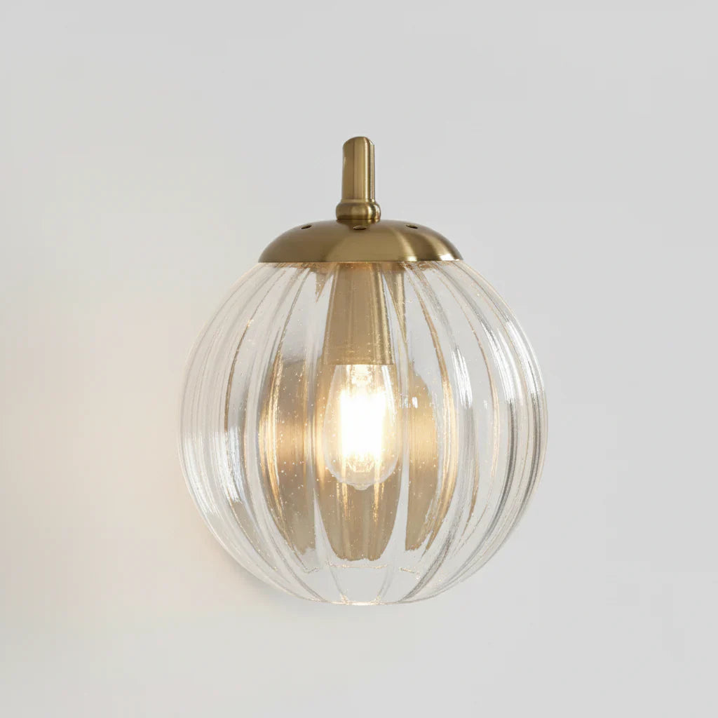 Wall Lamp Glass Globe 22.7 cm Gold Bedroom Hallway Smoked Glass Accent Lighting Art Deco Modern Reading Light | Thomler