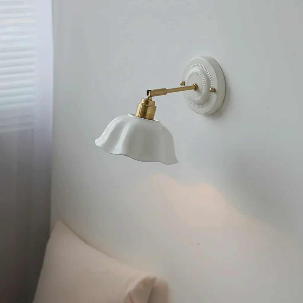 Wall Lamp Ceramic Shade 18.0 cm White Bedroom Reading Light Adjustable Copper Arm Vintage Hallway Accent Lighting | Thomler