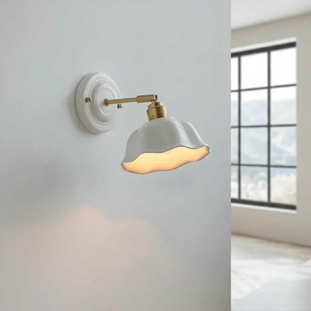 Wall Lamp Ceramic Shade 18.0 cm White Bedroom Reading Light Adjustable Copper Arm Vintage Hallway Accent Lighting | Thomler