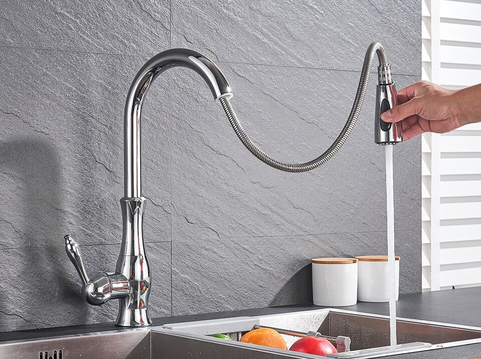 Kitchen Faucet Brass 45.0 cm 17.7" Pull Out Spray Black Kitchen Sink Flexible Mixer Tap Retractable Hose Modern | Thomler