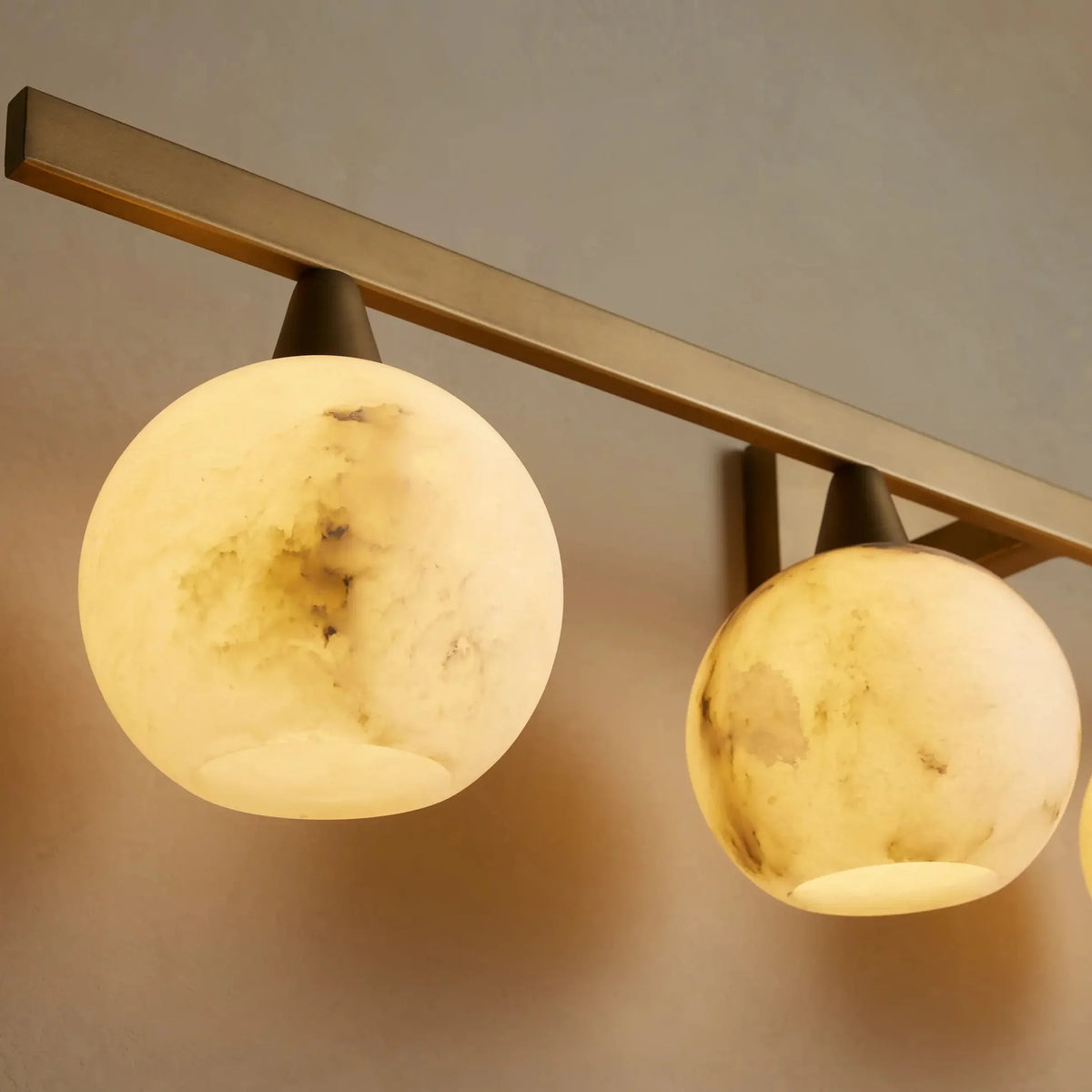 Natural Alabaster Stone Wall Sconce 4-Light Fixture Brass Frame Curved Shades Bathroom Vanity Light Dimmable Hardwired Modern Lighting | Thomler