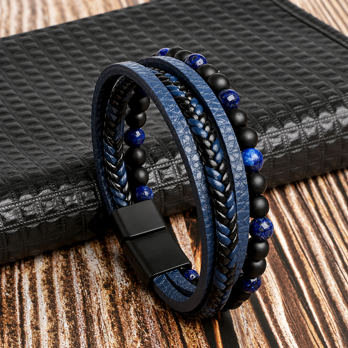 Men's Multi-Strand Magnetic Bracelet – Braided Leather & Beaded Layers for Everyday Style | Thomler