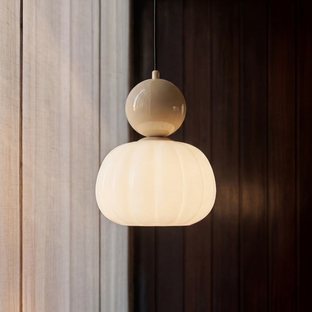 Geometric Art Deco Pendant Light with Warm LED Glow for Dining Room & Kitchen Island – Ribbed Acrylic Shade, Iron Frame, Adjustable Cord | Thomler