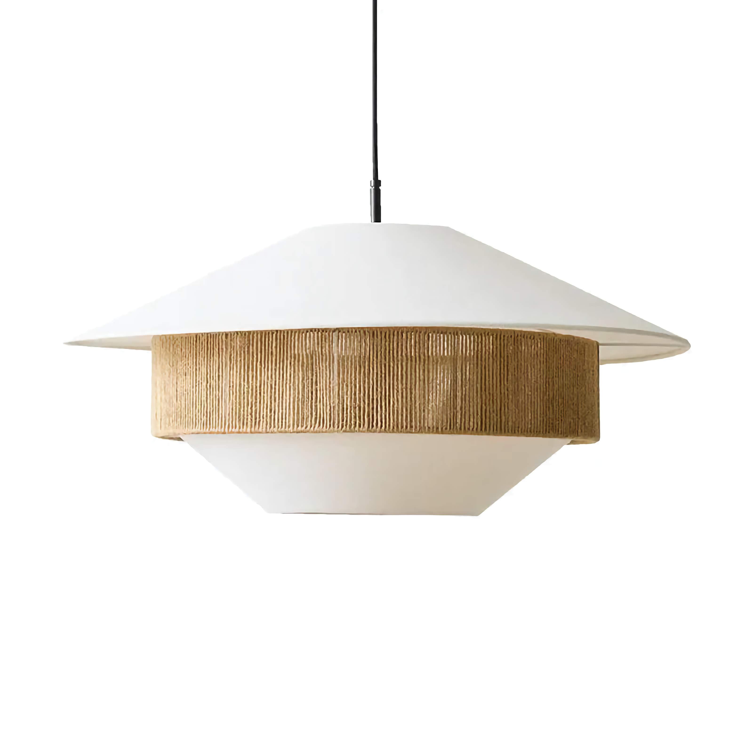 Pendant Light Organic Cotton 20 in Brown Hanging Dining Room Bedroom Wicker Style Ceiling Lamp Japandi Minimalist Decor | Thomler