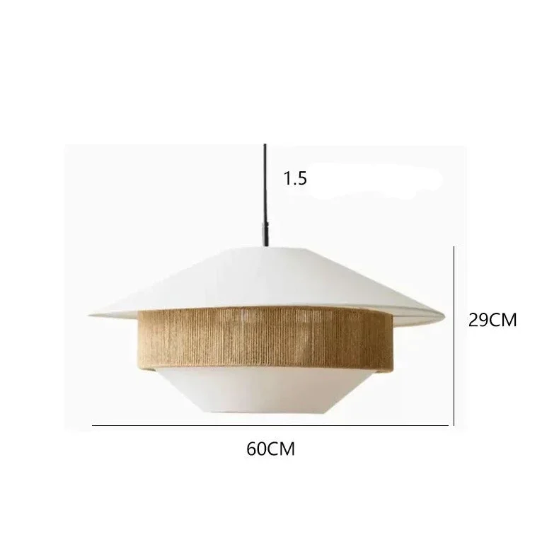 Pendant Light Organic Cotton 20 in Brown Hanging Dining Room Bedroom Wicker Style Ceiling Lamp Japandi Minimalist Decor | Thomler