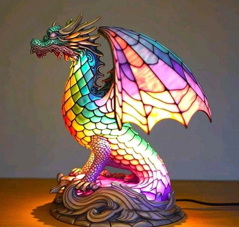 Stained Glass Wildlife Table Lamp Decorative Animal Accent Light Handcrafted Style Illumination for Bedroom Nightstand Living Room Desk | Thomler