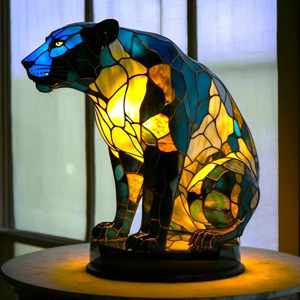 Stained Glass Wildlife Table Lamp Decorative Animal Accent Light Handcrafted Style Illumination for Bedroom Nightstand Living Room Desk | Thomler