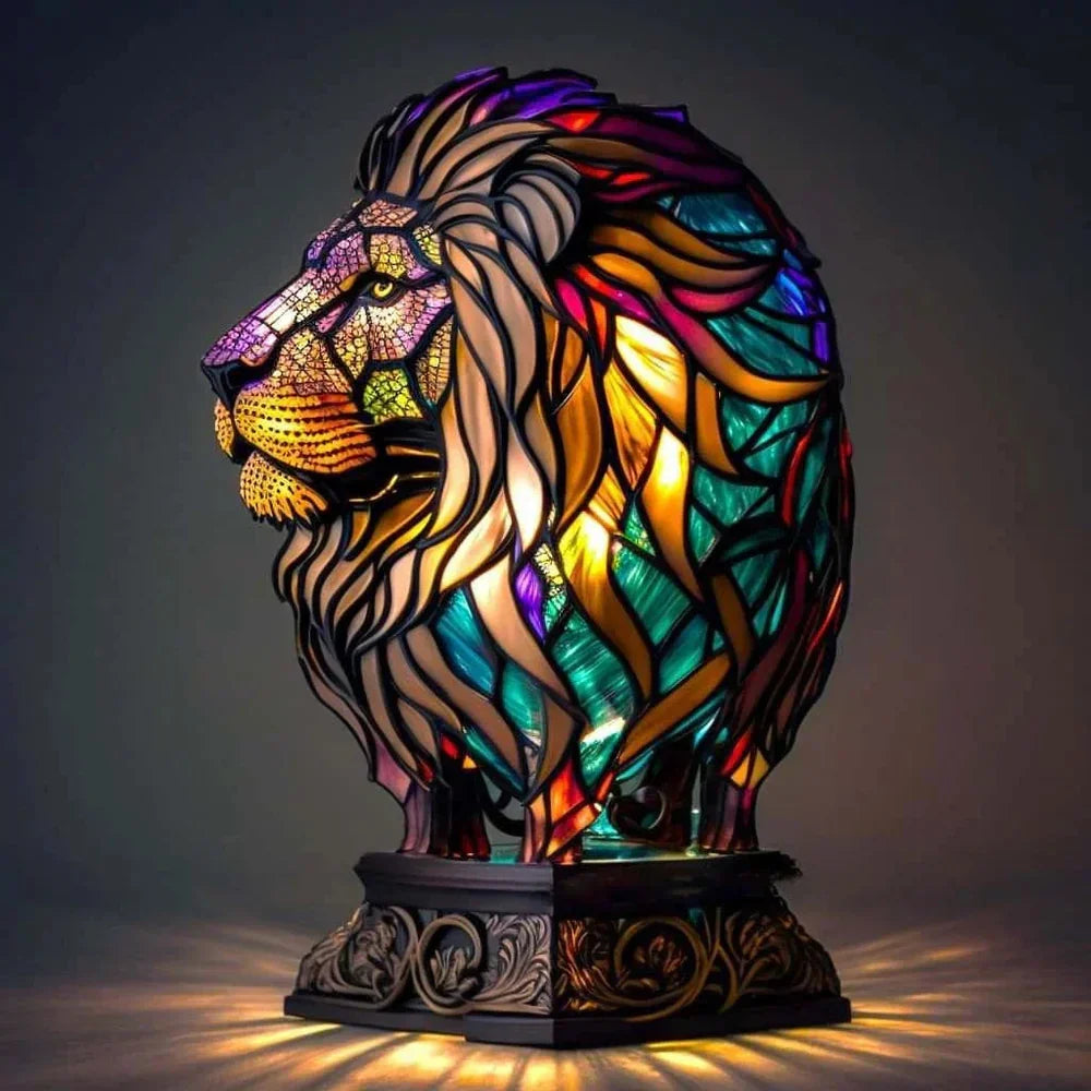 Stained Glass Wildlife Table Lamp Decorative Animal Accent Light Handcrafted Style Illumination for Bedroom Nightstand Living Room Desk | Thomler