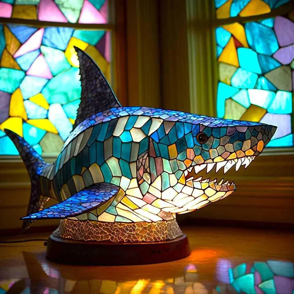Stained Glass Wildlife Table Lamp Decorative Animal Accent Light Handcrafted Style Illumination for Bedroom Nightstand Living Room Desk | Thomler