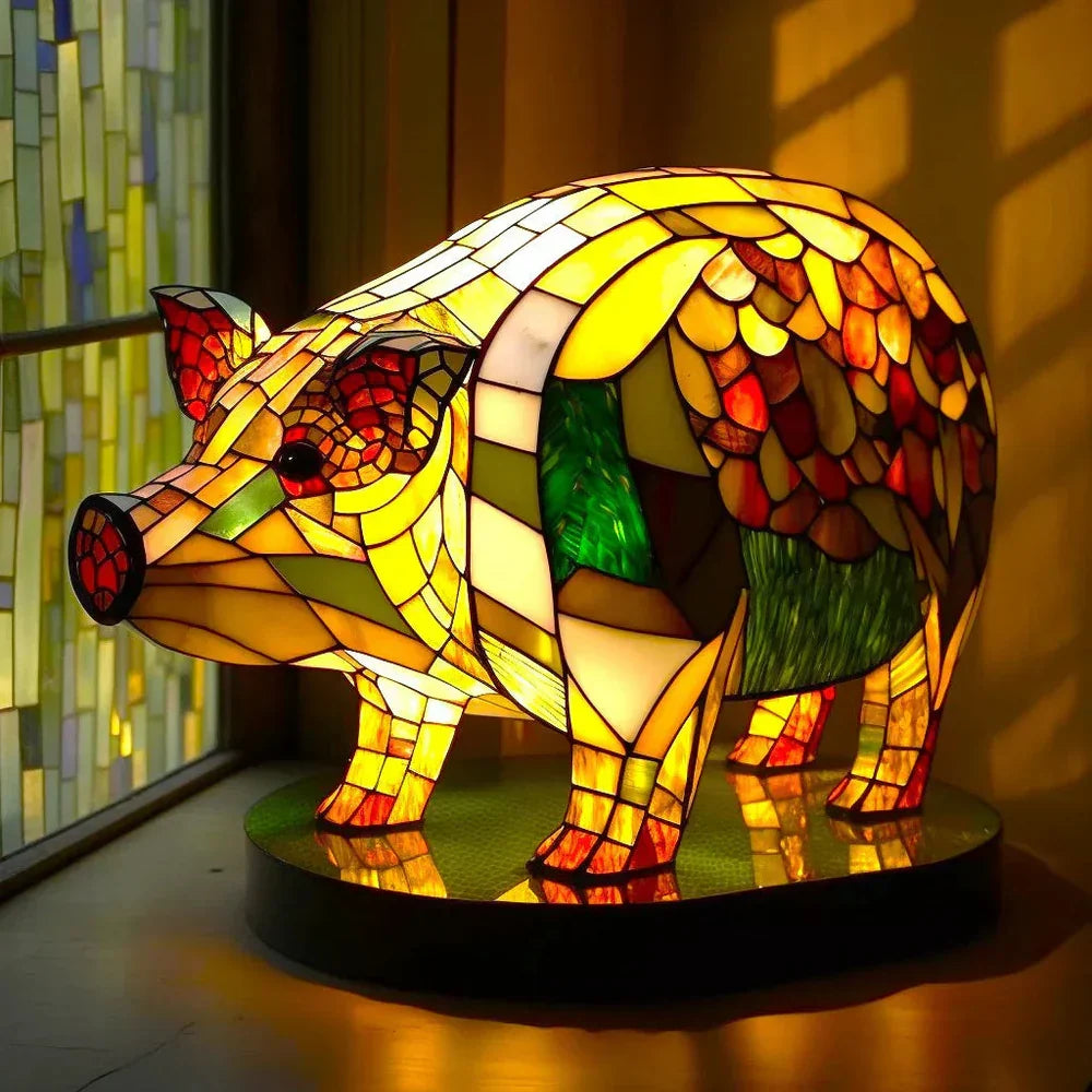 Stained Glass Wildlife Table Lamp Decorative Animal Accent Light Handcrafted Style Illumination for Bedroom Nightstand Living Room Desk | Thomler