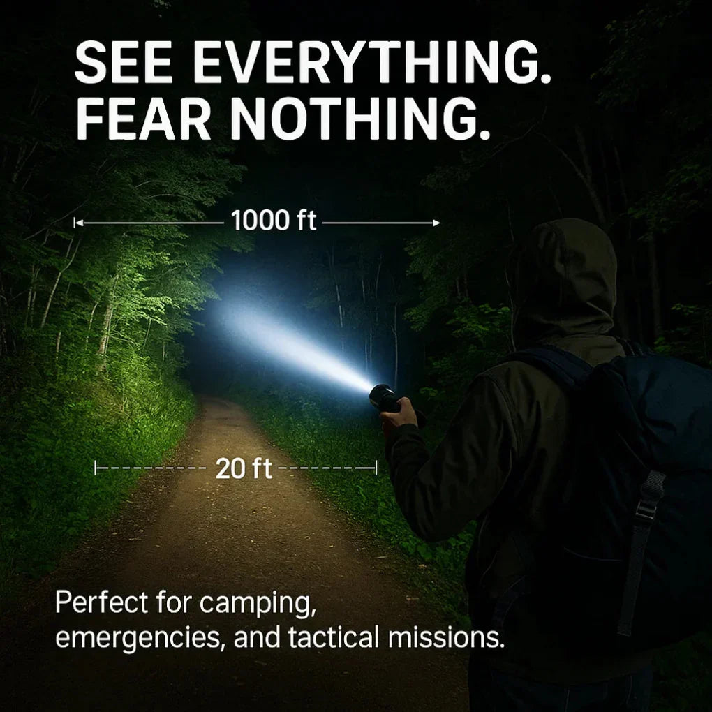 High-Lumen Rechargeable Tactical Flashlight with 5 Modes & 1640 ft Beam for Camping, Hunting & Emergency Use | Thomler