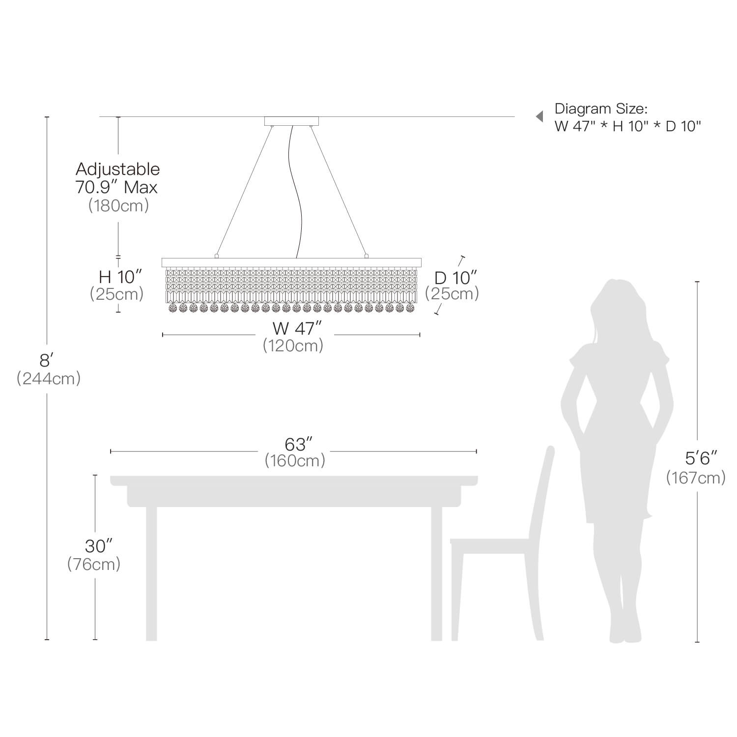 Linear K9 Glass Drop Ceiling Light Fixture for Dining Room & Kitchen – Chrome Finish | Thomler