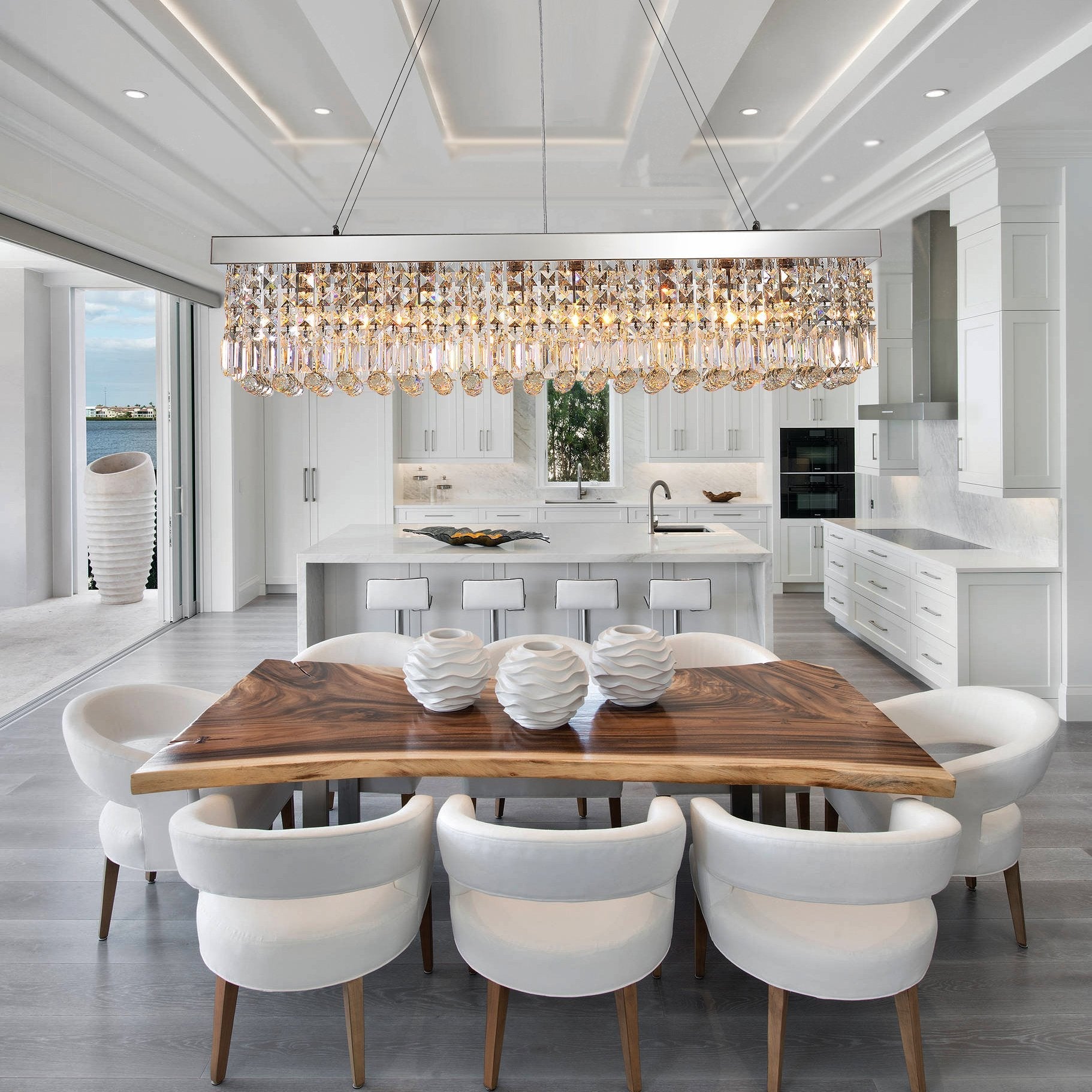 Linear K9 Glass Drop Ceiling Light Fixture for Dining Room & Kitchen – Chrome Finish | Thomler