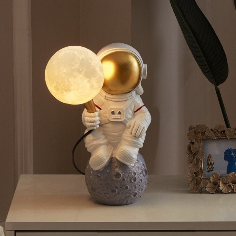 Table Lamp Resin 14 in Floating Astronaut Desk Bedroom Night Light Cosmic Decor | Thomler