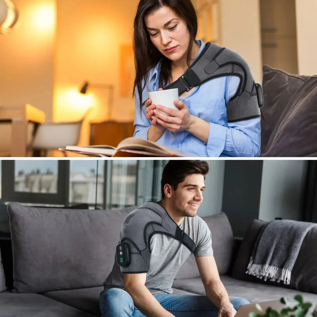 Heated Shoulder Brace with Vibration Massage & Adjustable Support Wrap for Pain Relief | Thomler