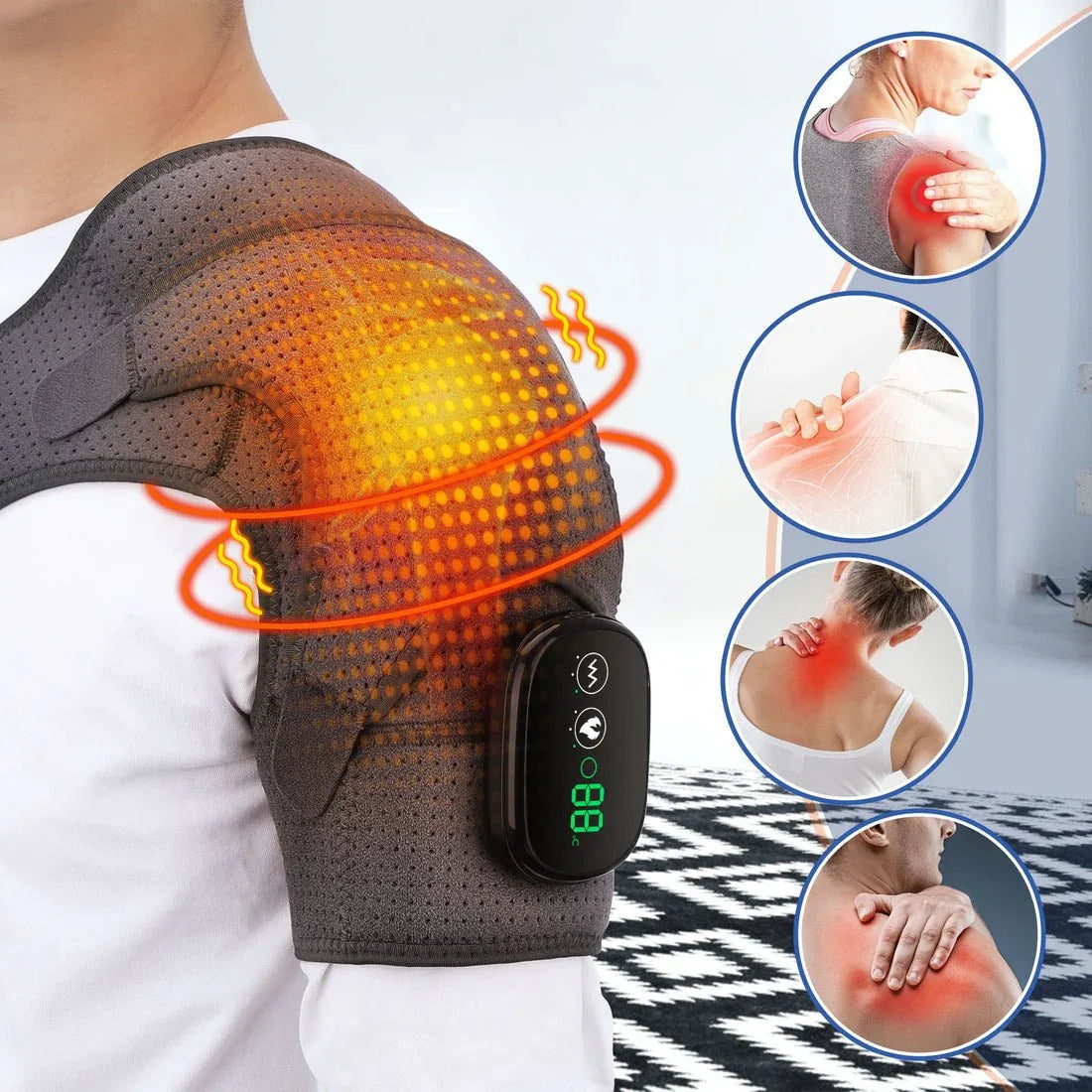 Heated Shoulder Brace with Vibration Massage & Adjustable Support Wrap for Pain Relief | Thomler