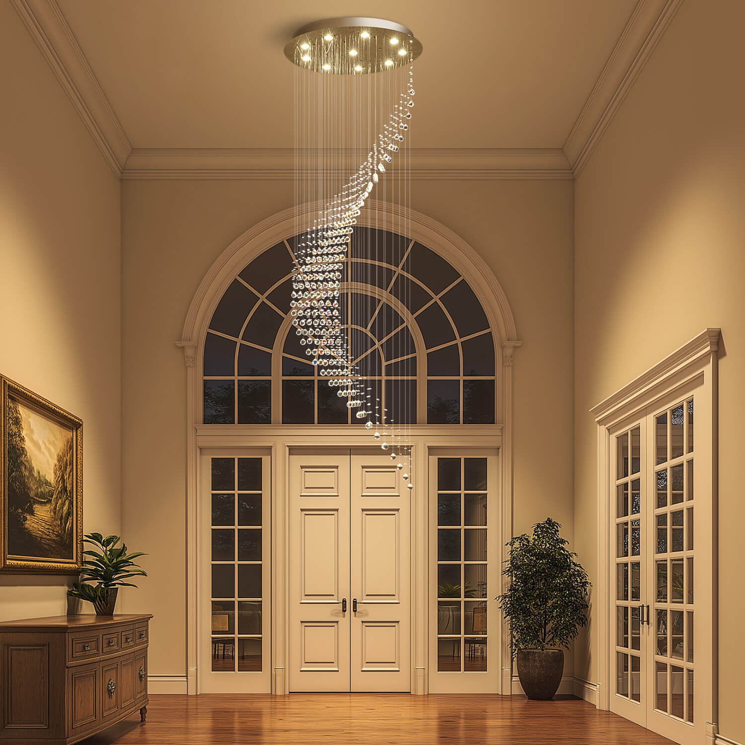 Chandelier Stainless Steel K9 Crystal Ø100.0 cm Chrome Staircase Entrance Hall Spiral Raindrop Ceiling Light GU10 Dimmable | Thomler