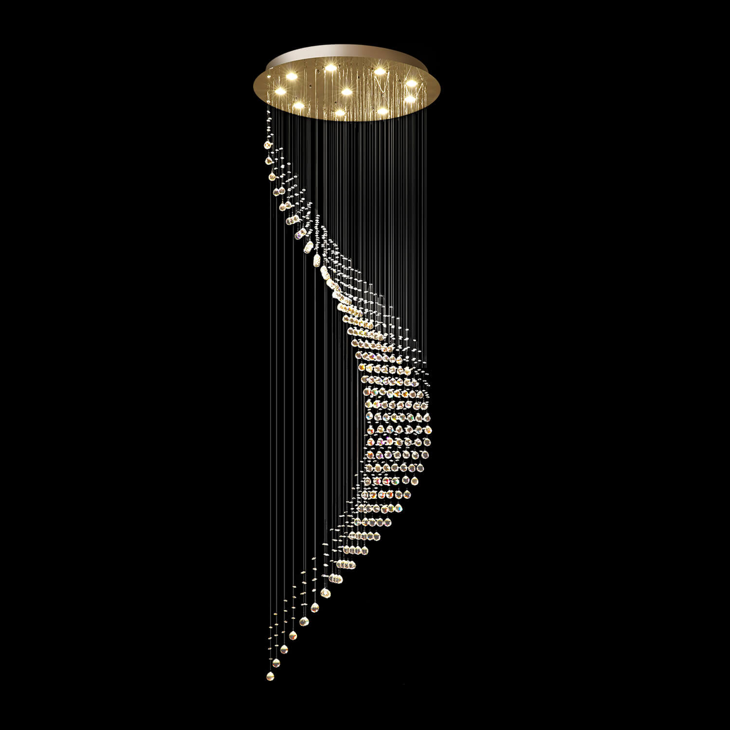 Chandelier Stainless Steel 51 in Adjustable Spiral Raindrop Crystal Foyer Light Modern Luxury Lighting for Staircase Living Room Dining Room | Thomler