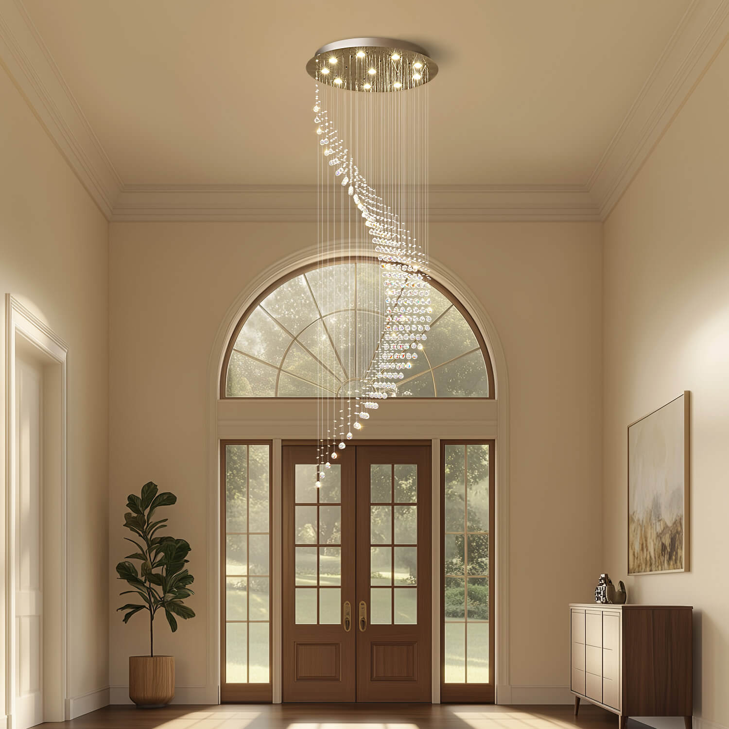 Chandelier Stainless Steel 51 in Adjustable Spiral Raindrop Crystal Foyer Light Modern Luxury Lighting for Staircase Living Room Dining Room | Thomler