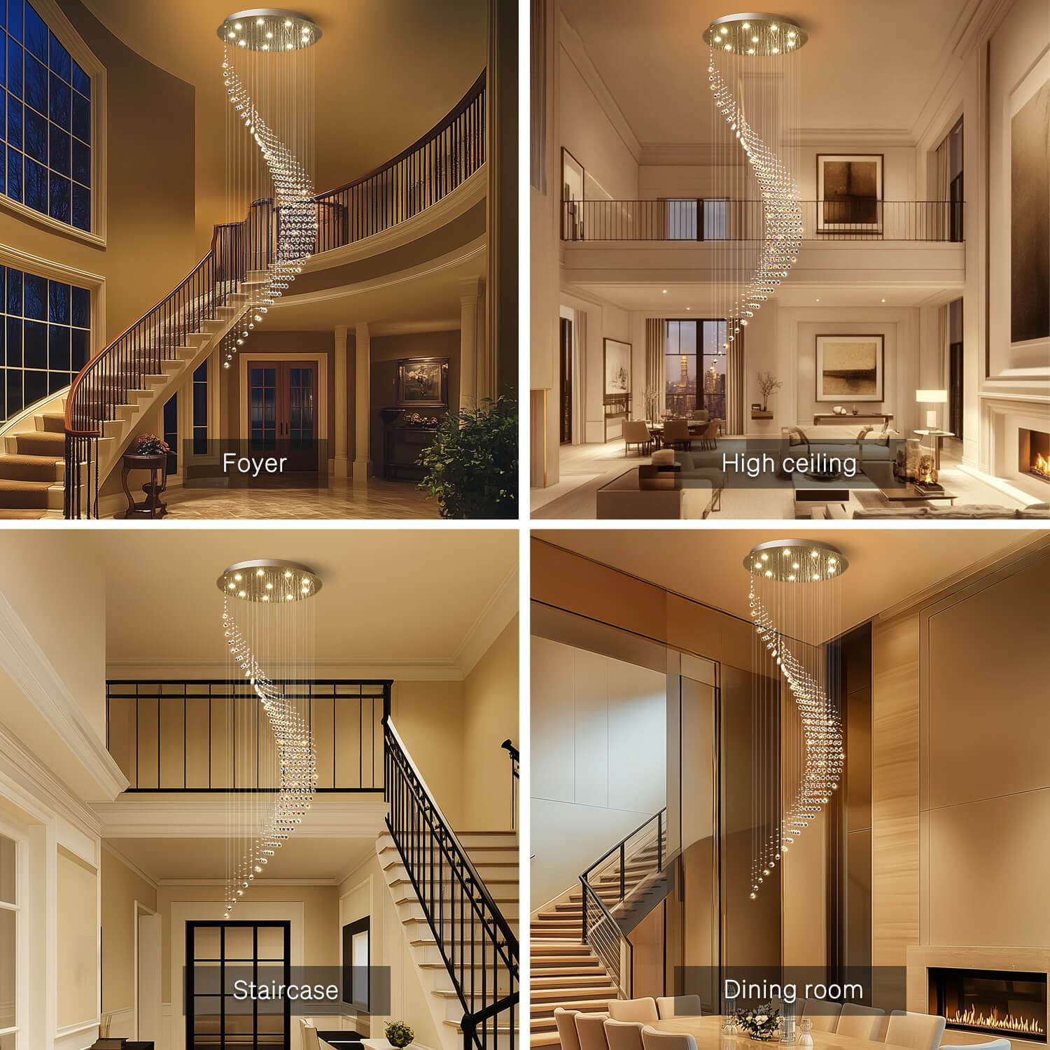Chandelier Stainless Steel K9 Crystal Ø100.0 cm Chrome Staircase Entrance Hall Spiral Raindrop Ceiling Light GU10 Dimmable | Thomler