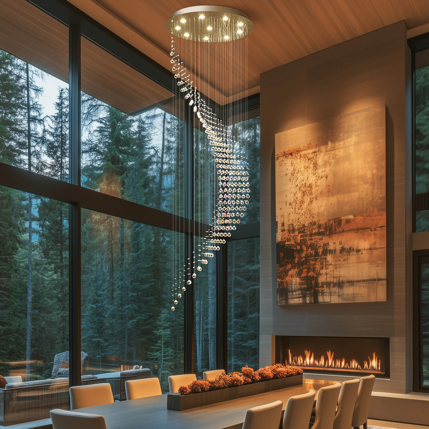 Chandelier Stainless Steel K9 Crystal Ø100.0 cm Chrome Staircase Entrance Hall Spiral Raindrop Ceiling Light GU10 Dimmable | Thomler