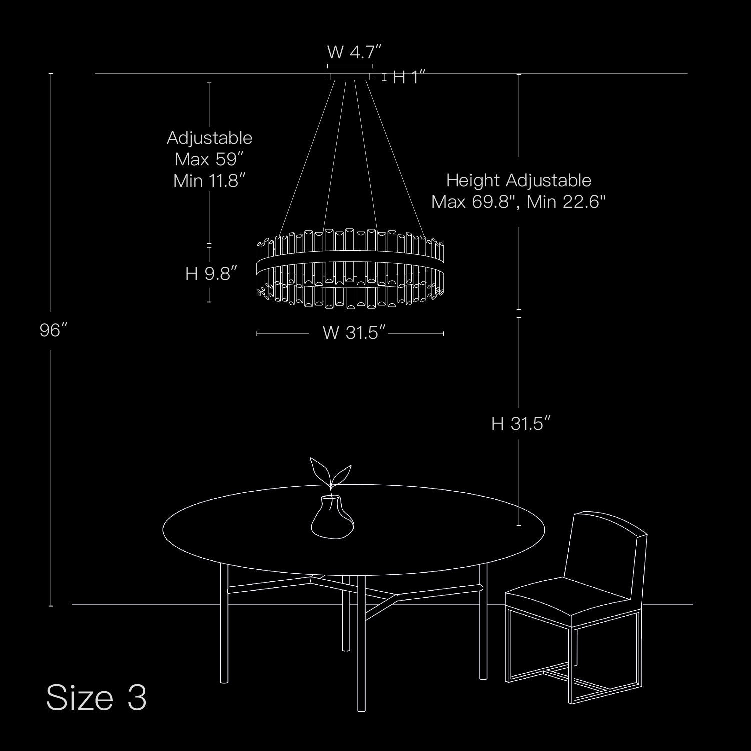 Pendant Light Crystal Metal 19.7 in Round Gold Dining Room Kitchen Island Ceiling Chandelier Adjustable Height Luxury Modern | Thomler