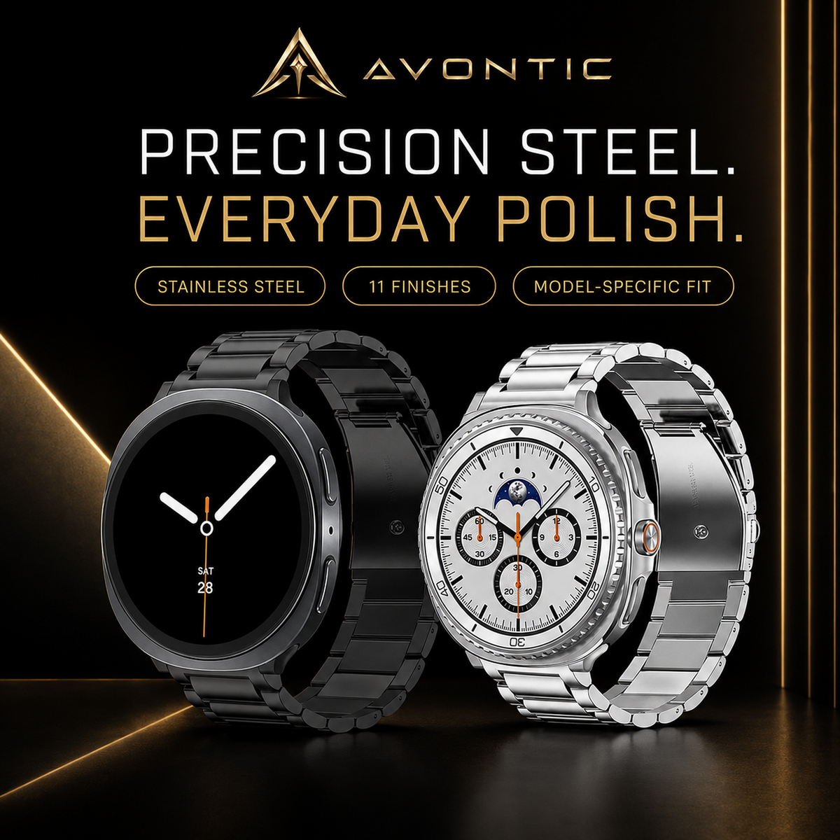 Stainless Steel Link Band for Galaxy Watch 9, Watch 8 & Watch 8 Classic – Premium Metal Bracelet Strap with Quick-Release Links – Fits | Thomler