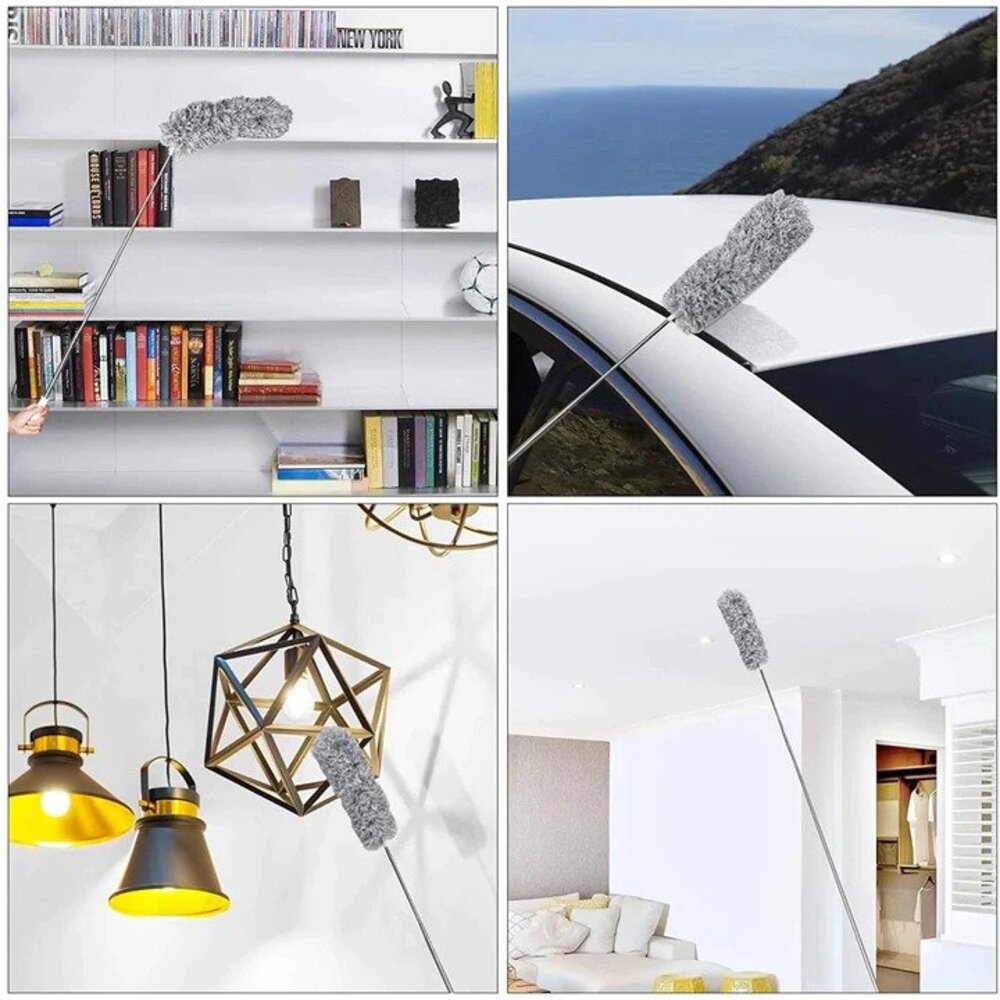 Telescopic Duster Microfibre 86.0–280.0 cm Grey High Ceiling Cleaning Flexible Washable Dusting Wand Cobweb Remover | Thomler